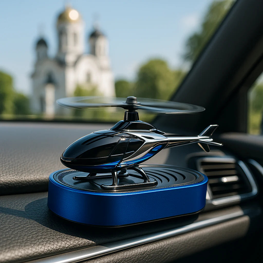 Odorizant Auto Solar cu Design Elicopter – Aromă Premium & Funcționare Automată